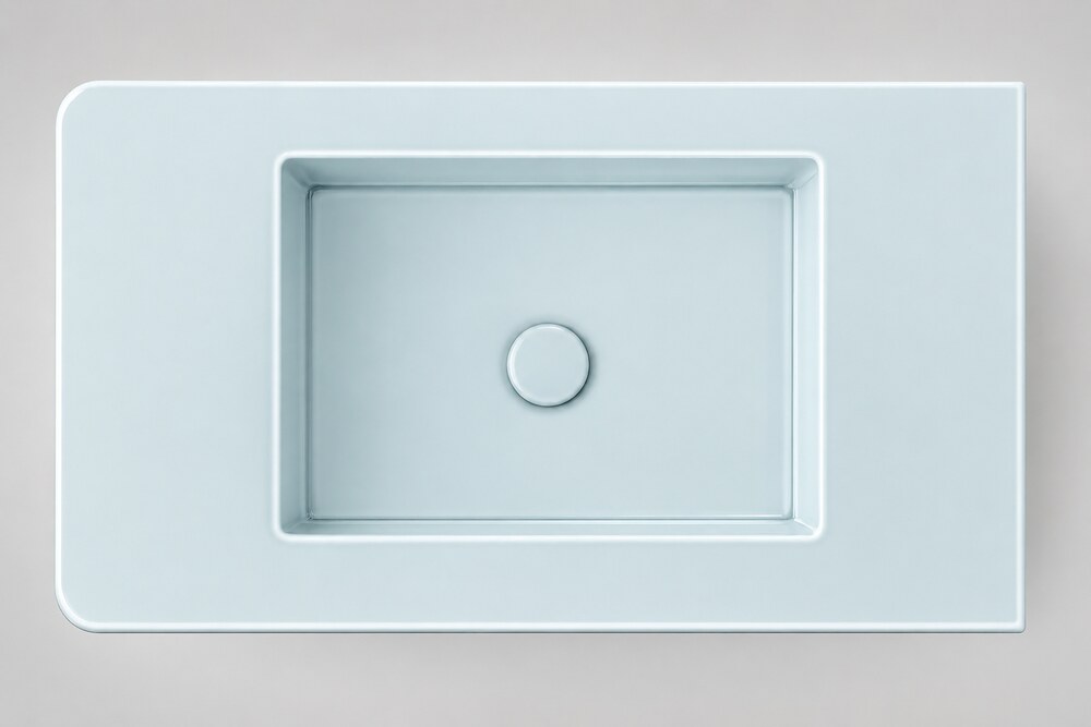 Slim wall-mounted basin — Pale ice-blue glaze