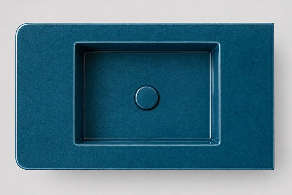 Slim wall-mounted basin — Deep teal glaze