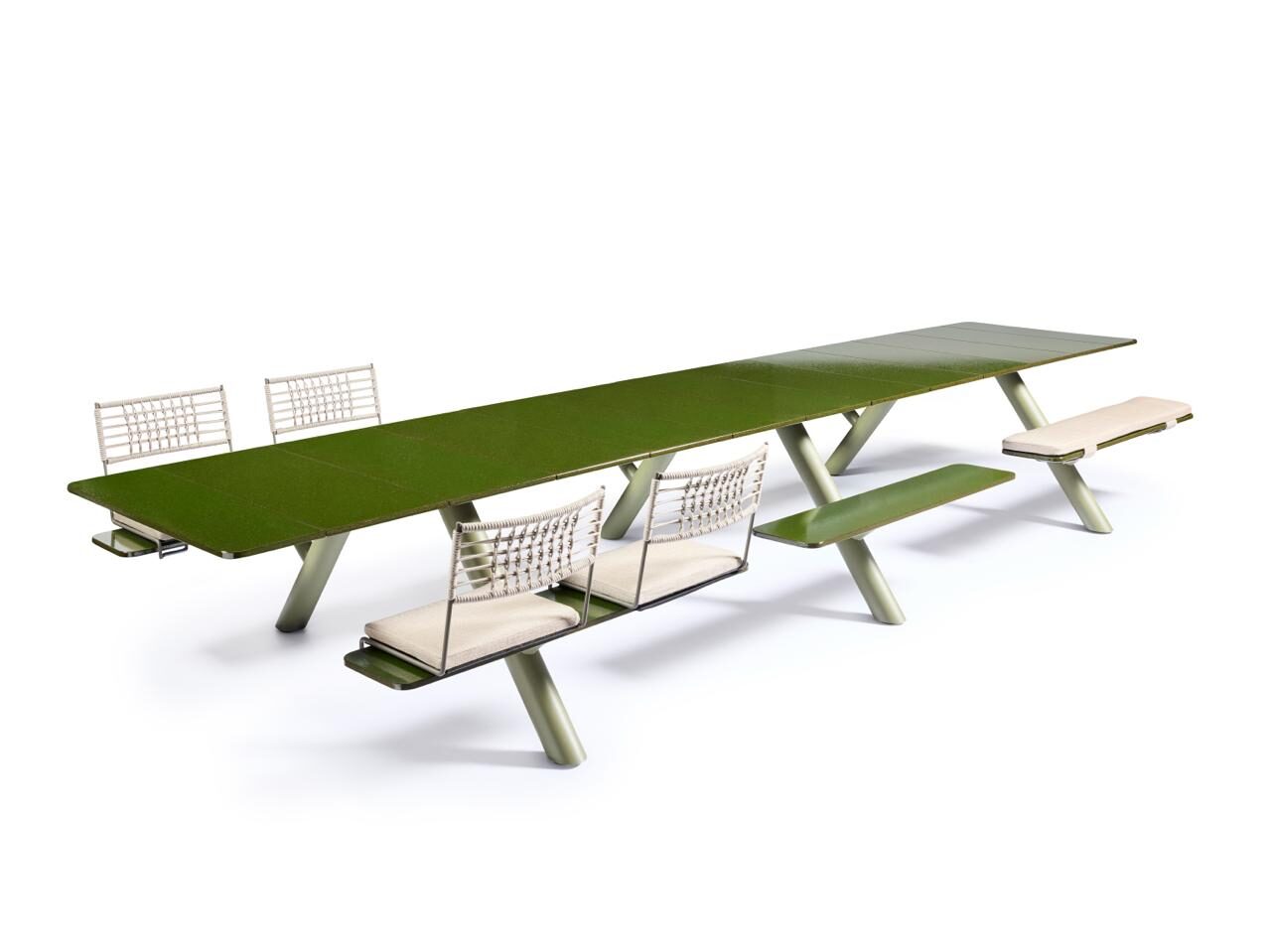Tavolo outdoor in pietra lavica smaltata verde