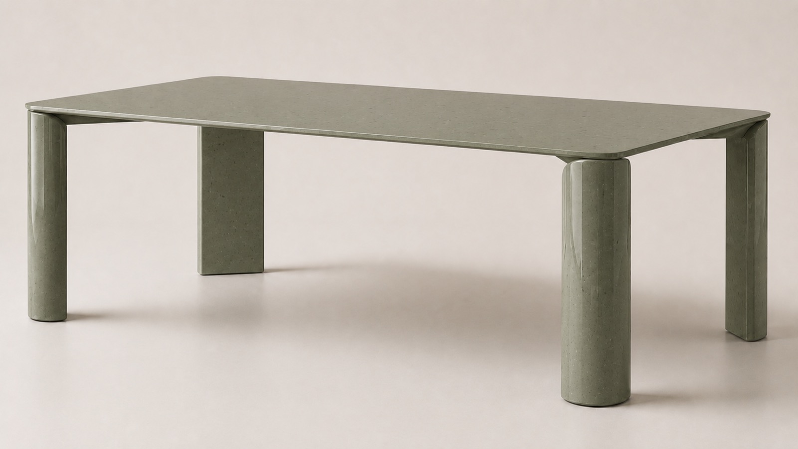Monolite dining table in sage-green lacquer